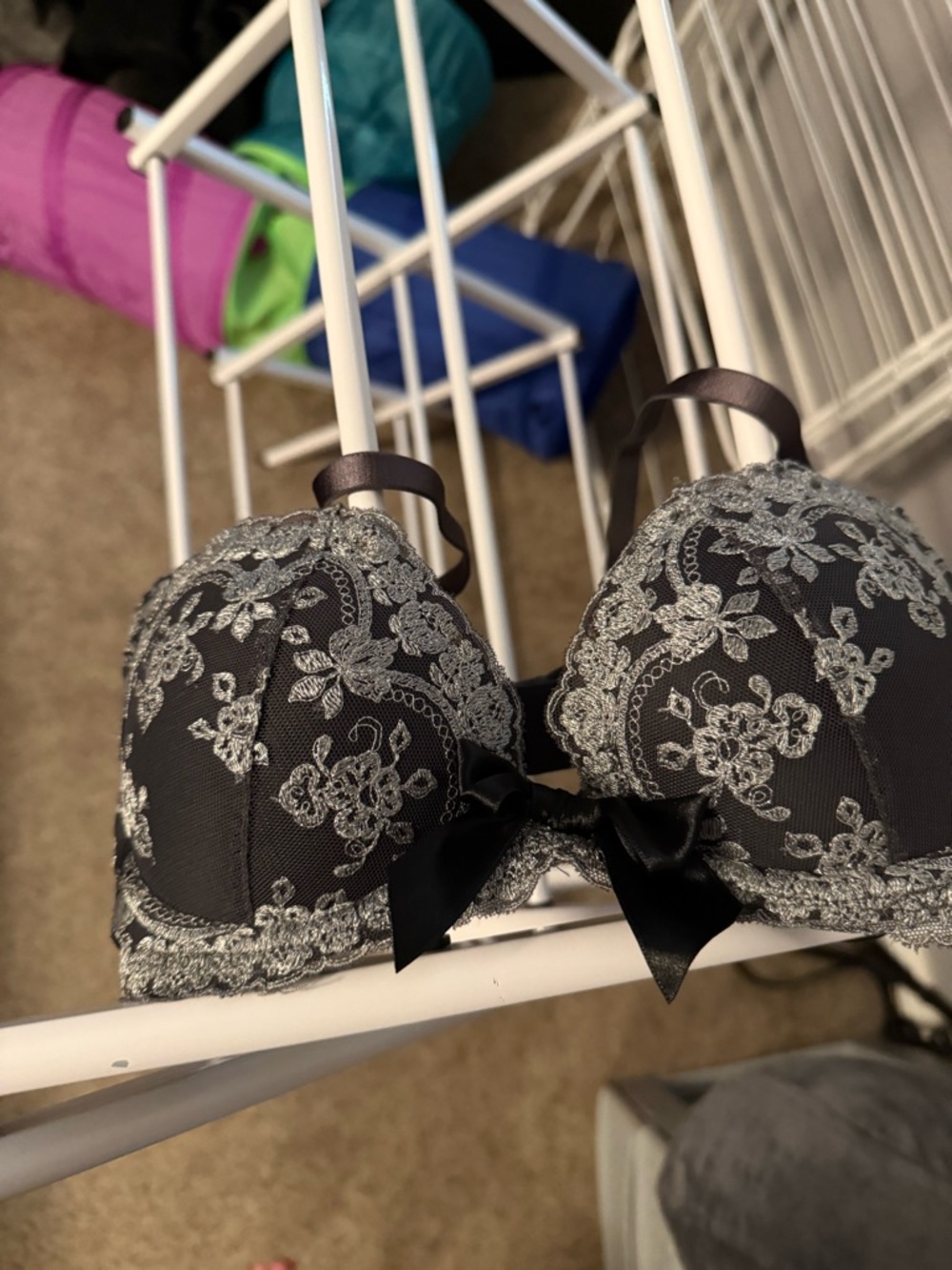 Aerie gray lace Push-Up Bra with Silver Embroidery